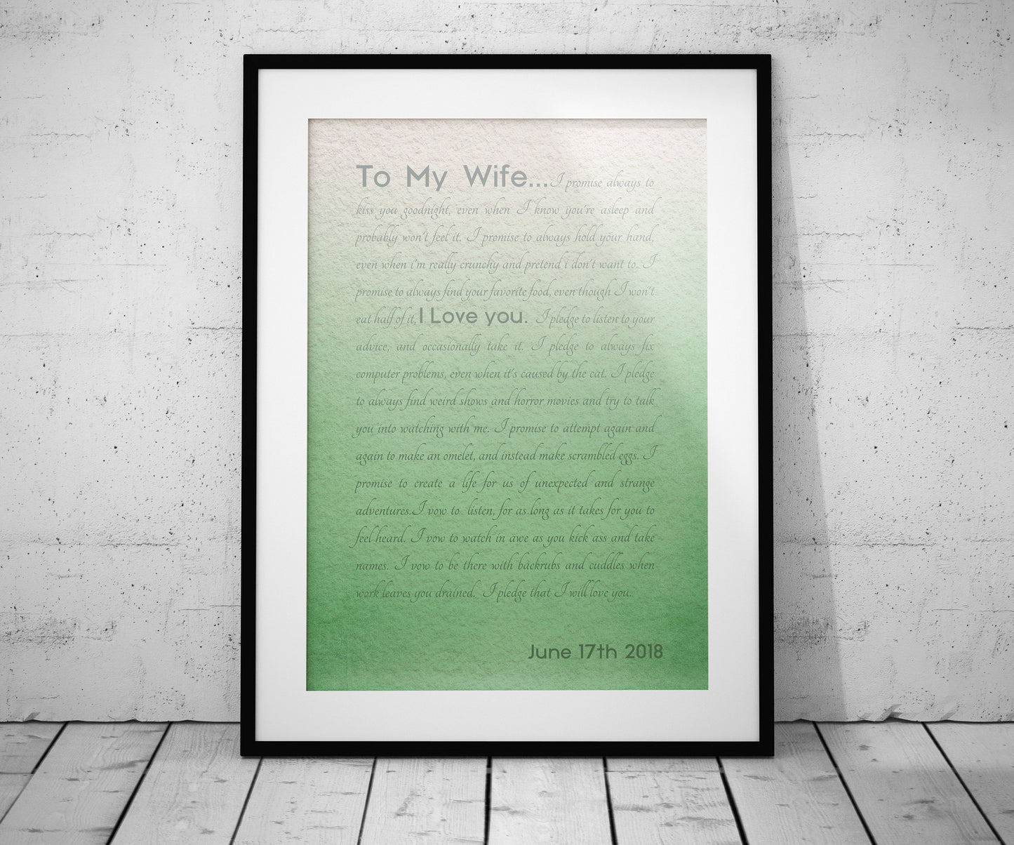 Framed Wedding Vows, Custom Paper Anniversary Gift, Ombre Walll Decor, Anniversary Gift for Wife, Modern Romantic Gifts, For Her, Print Vows