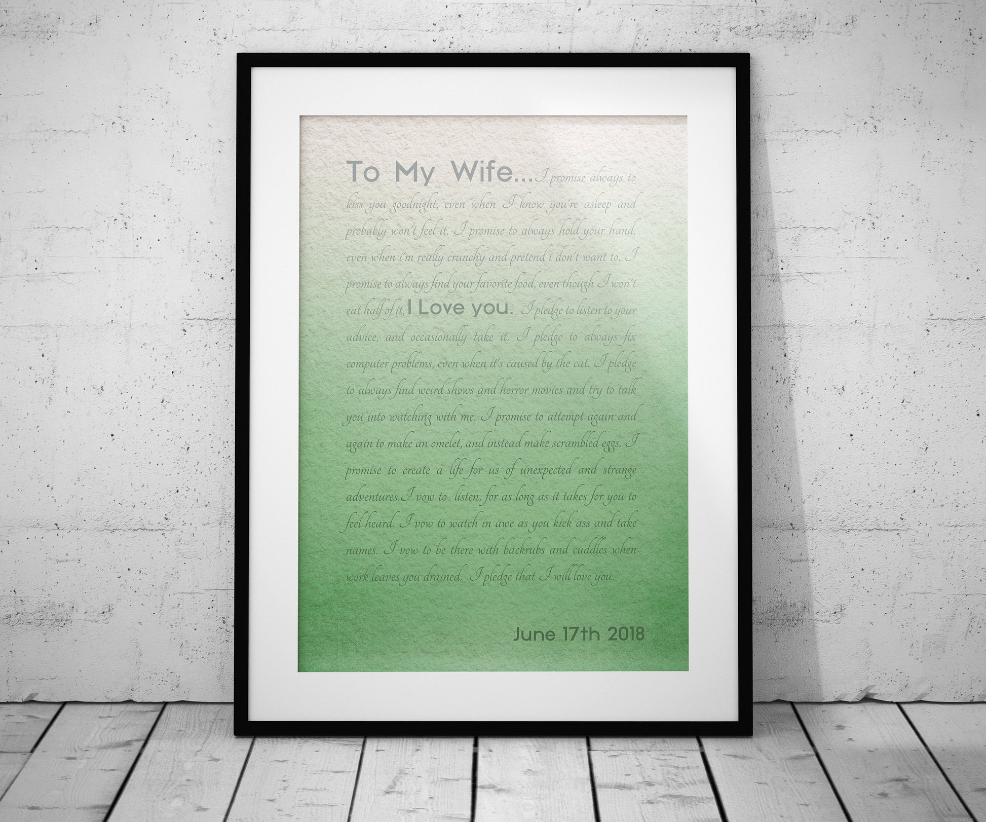 Framed Wedding Vows, Custom Paper Anniversary Gift, Ombre Walll Decor, Anniversary Gift for Wife, Modern Romantic Gifts, For Her, Print Vows