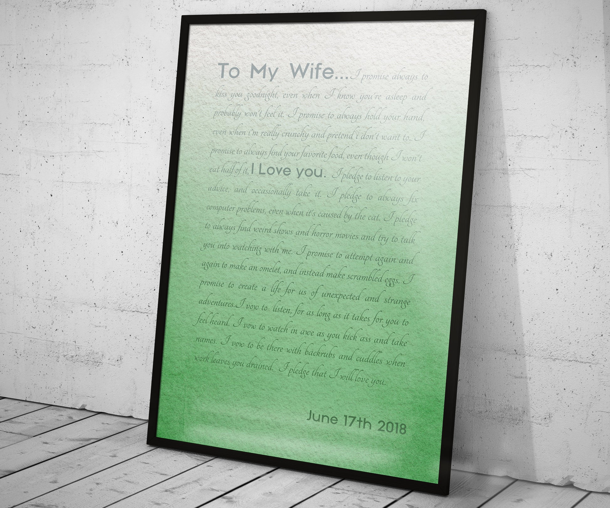 Framed Wedding Vows, Custom Paper Anniversary Gift, Ombre Walll Decor, Anniversary Gift for Wife, Modern Romantic Gifts, For Her, Print Vows