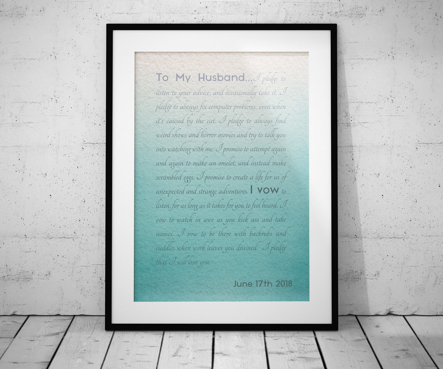 Framed Wedding Vows, Custom Paper Anniversary Gift, Ombre Walll Decor, Anniversary Gift for Wife, Modern Romantic Gifts, For Her, Print Vows