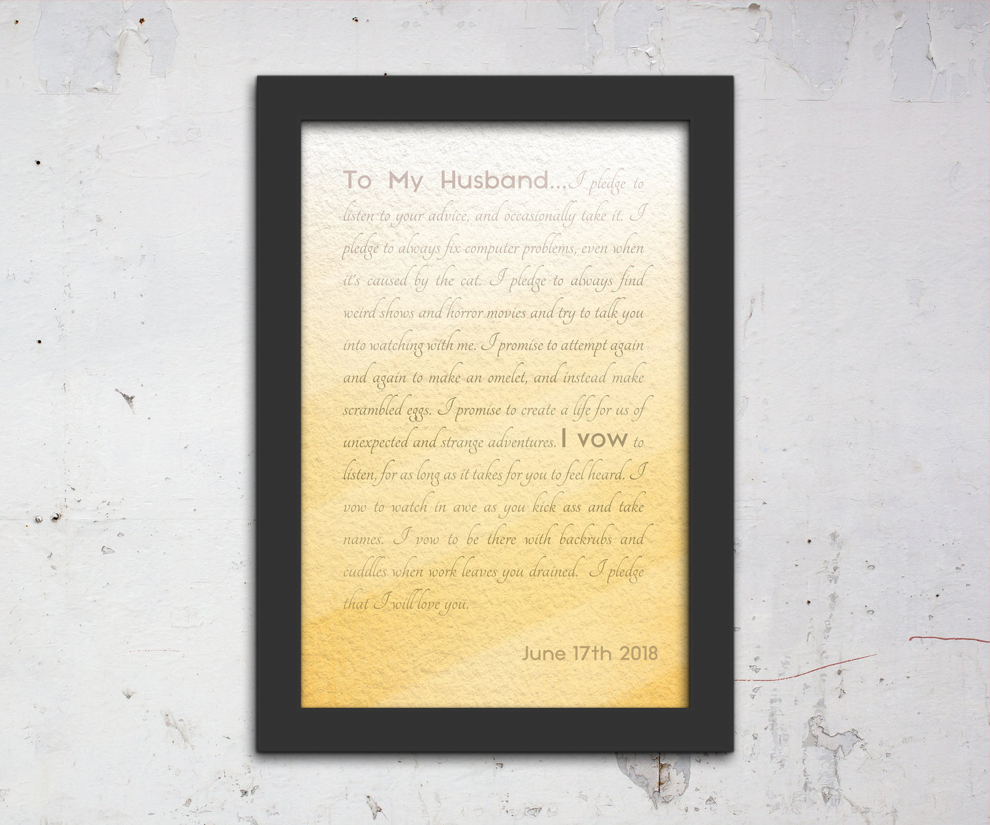 Framed Wedding Vows, Custom Paper Anniversary Gift, Ombre Walll Decor, Anniversary Gift for Wife, Modern Romantic Gifts, For Her, Print Vows