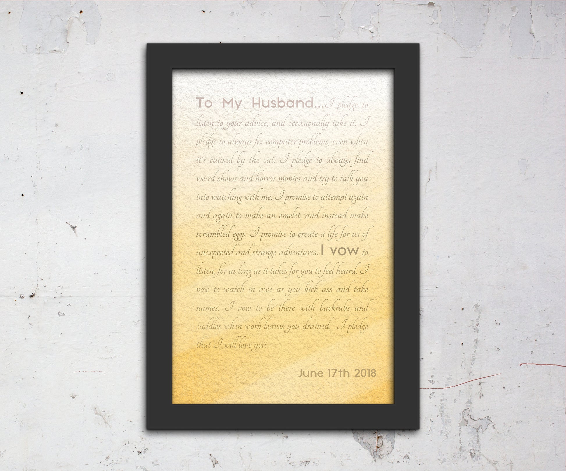 Framed Wedding Vows, Custom Paper Anniversary Gift, Ombre Walll Decor, Anniversary Gift for Wife, Modern Romantic Gifts, For Her, Print Vows