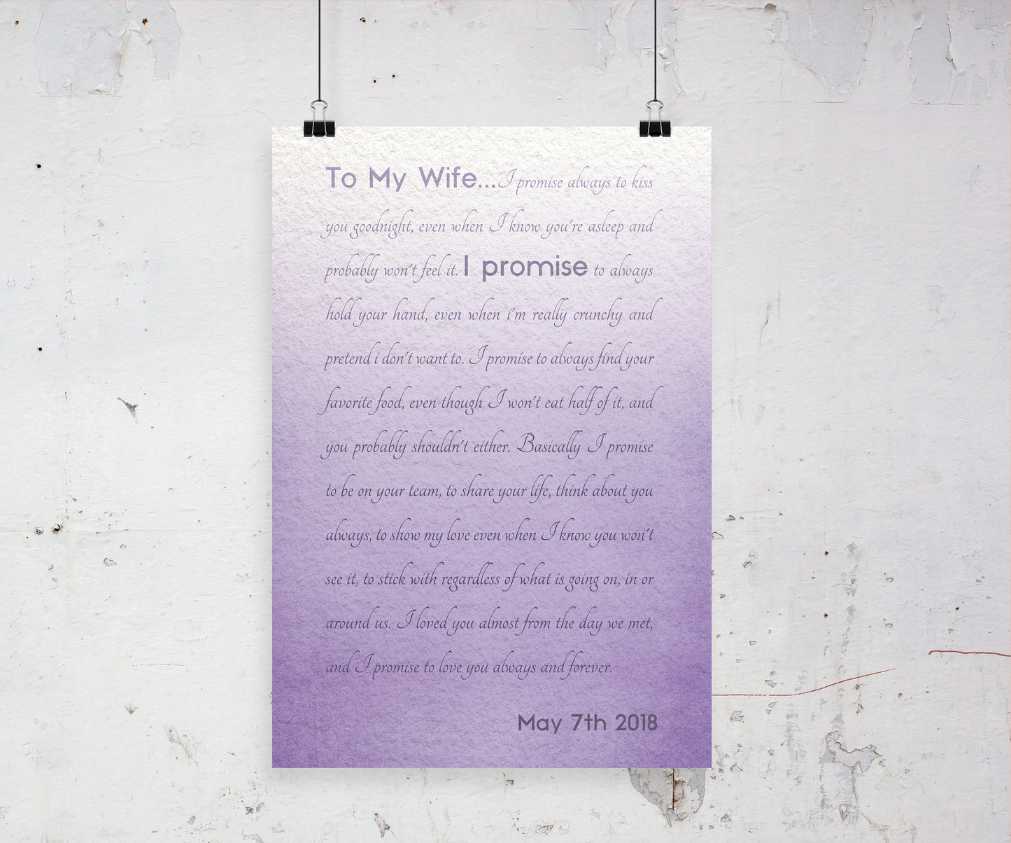 Framed Wedding Vows, Custom Paper Anniversary Gift, Ombre Walll Decor, Anniversary Gift for Wife, Modern Romantic Gifts, For Her, Print Vows
