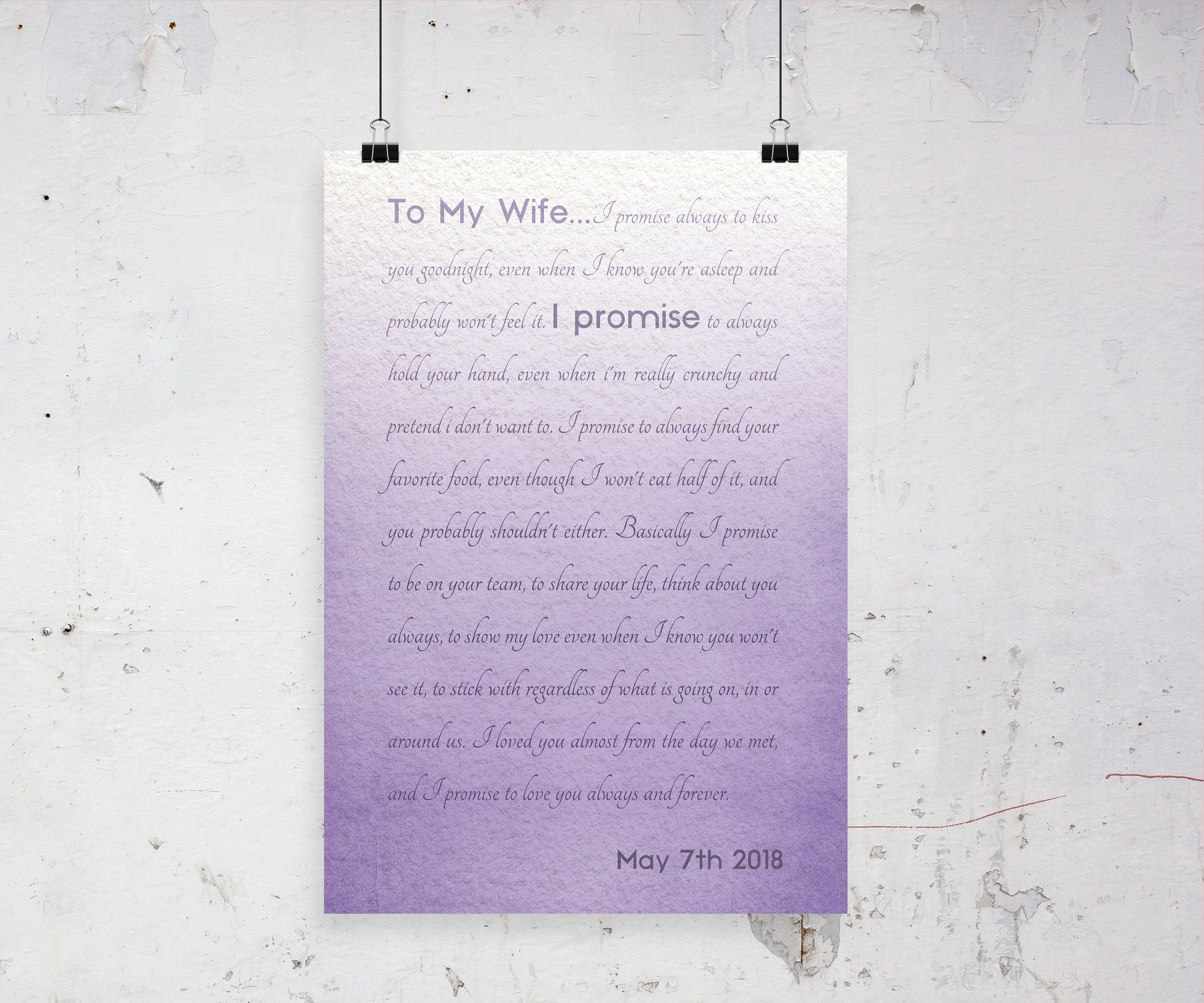 Framed Wedding Vows, Custom Paper Anniversary Gift, Ombre Walll Decor, Anniversary Gift for Wife, Modern Romantic Gifts, For Her, Print Vows
