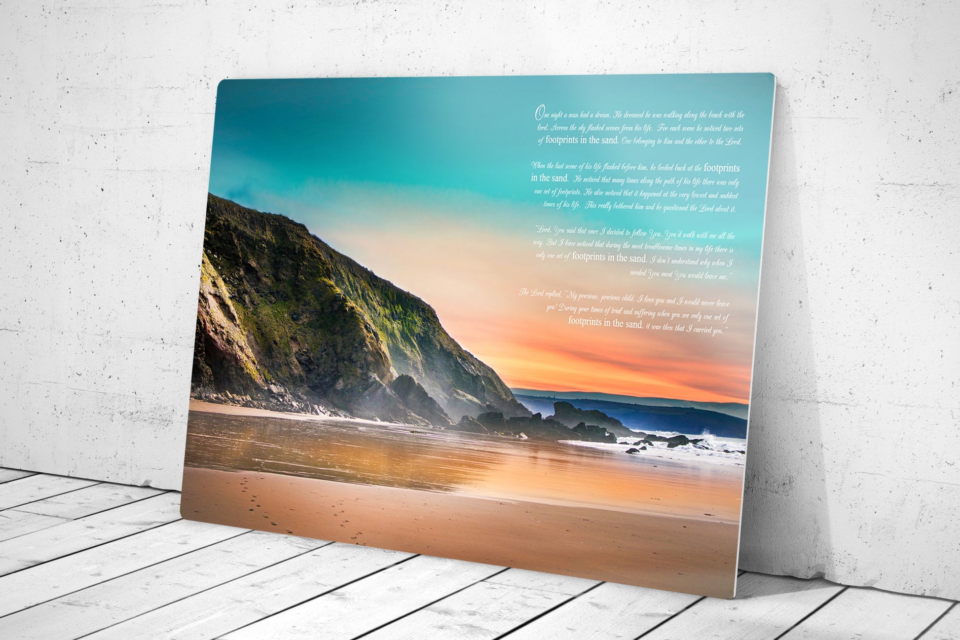 Footprints in the Sand, Print on Metal, Modern Beach Decor, Aluminum Print, Footprints, Poem, Unique Art, Gift, Pretty, Beach Picture, Decor