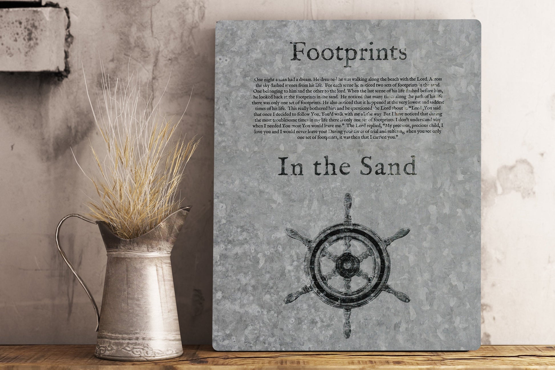 Footprints in the Sand, Galvanized Metal Sign, Footprints Poem, for Him, Christian Decor, Religious Art for Beach house, Gift, Christian Men