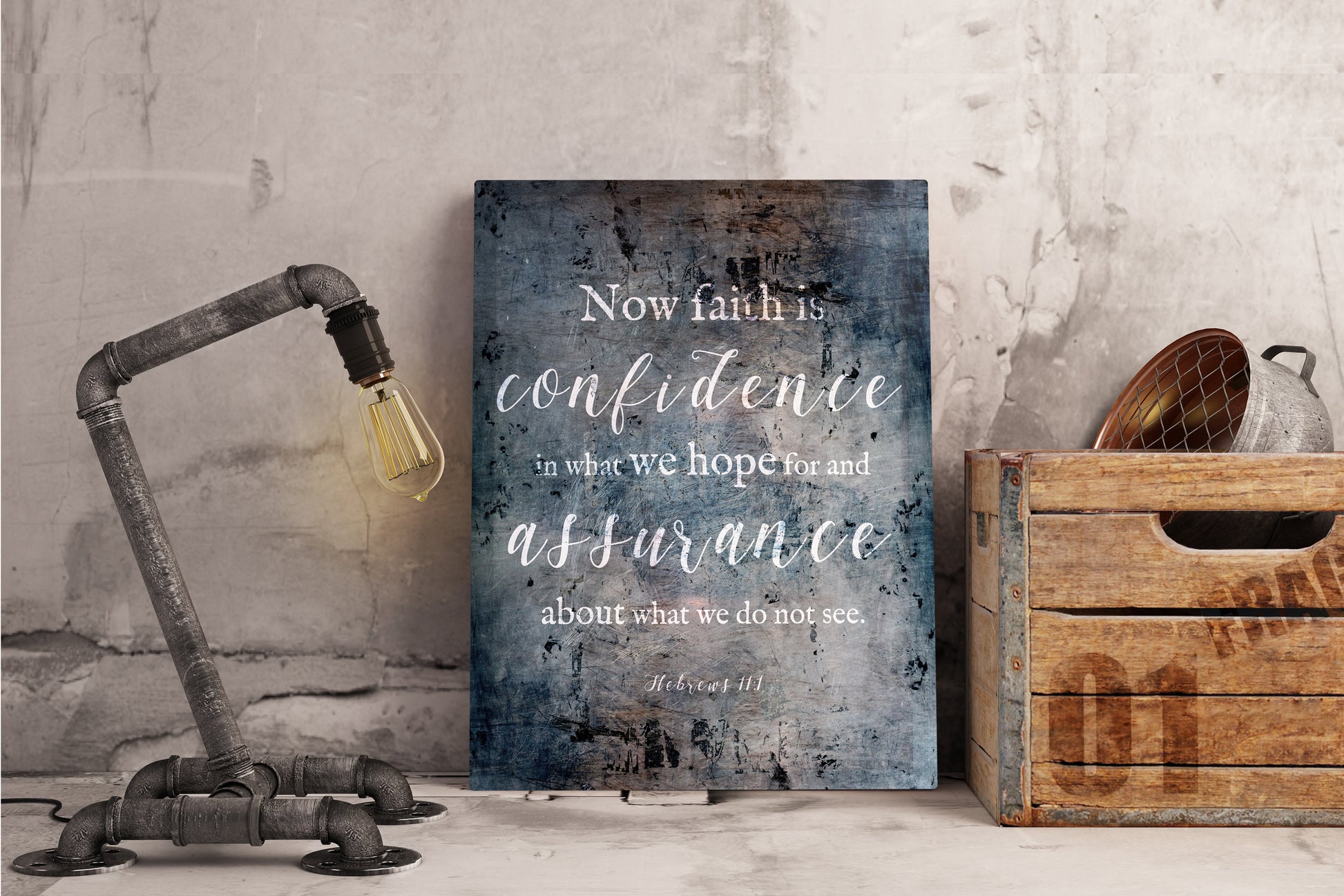 Hebrews 11:1, Distressed Metal Sign, Now faith is confidence, Christian Decor, Industrial Metal Print, Gift, Christian Men, Encouragement