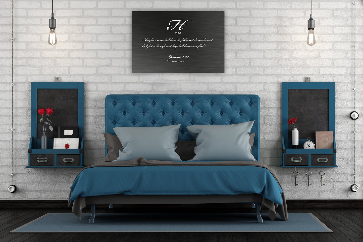 Genesis 2:24, Monogrammed Wedding Scripture on Tin