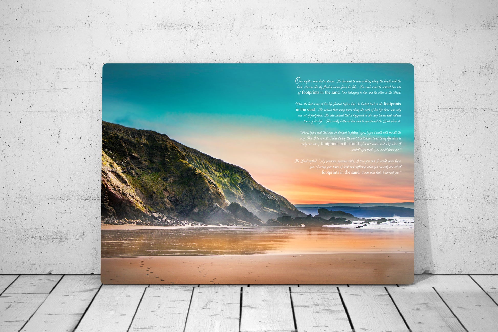 Footprints in the Sand, Print on Metal, Modern Beach Decor, Aluminum Print, Footprints, Poem, Unique Art, Gift, Pretty, Beach Picture, Decor