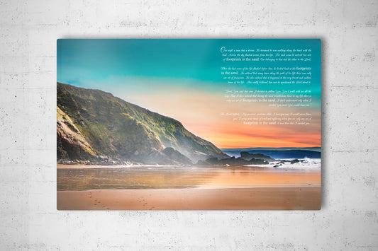 Footprints in the Sand, Print on Metal, Modern Beach Decor, Aluminum Print, Footprints, Poem, Unique Art, Gift, Pretty, Beach Picture, Decor