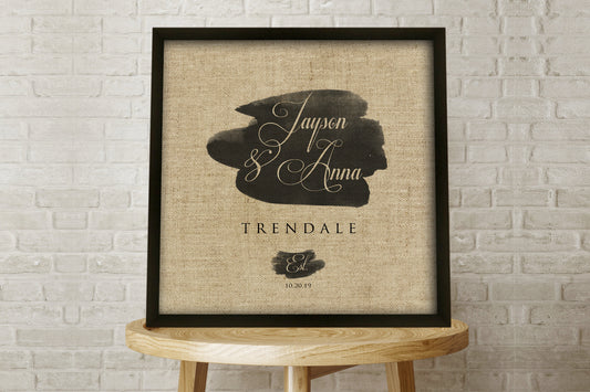Personalized Framed Linen Name and Date Decor