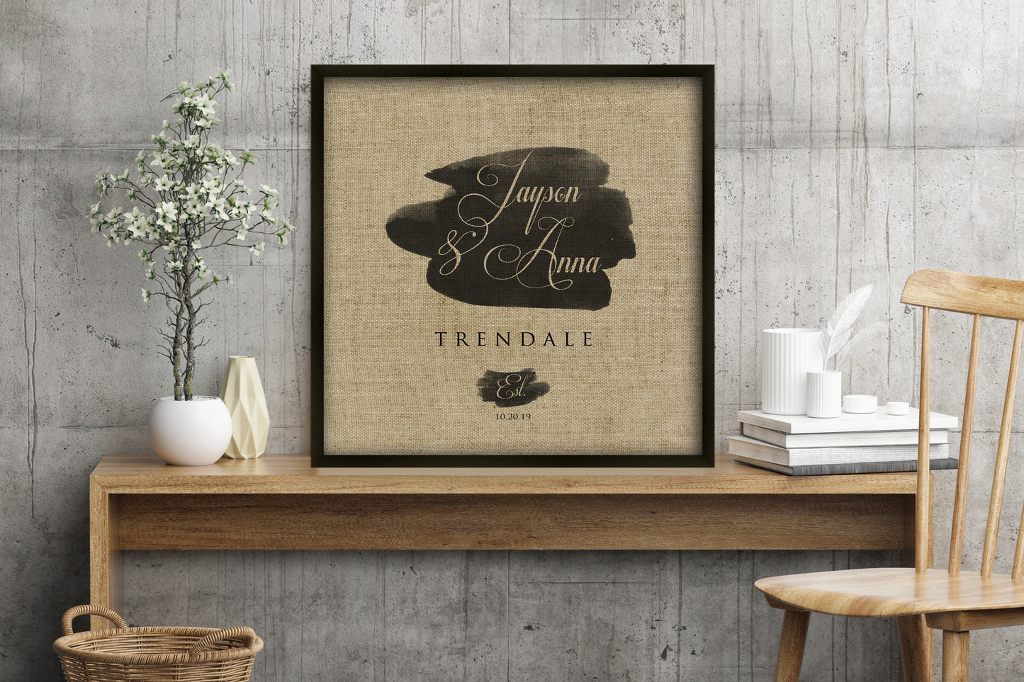 Personalized Framed Linen Name and Date Decor