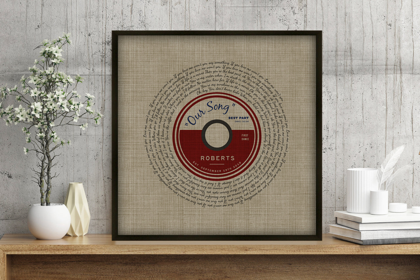 Belgian Linen, Framed First Dance Song Lyric Record