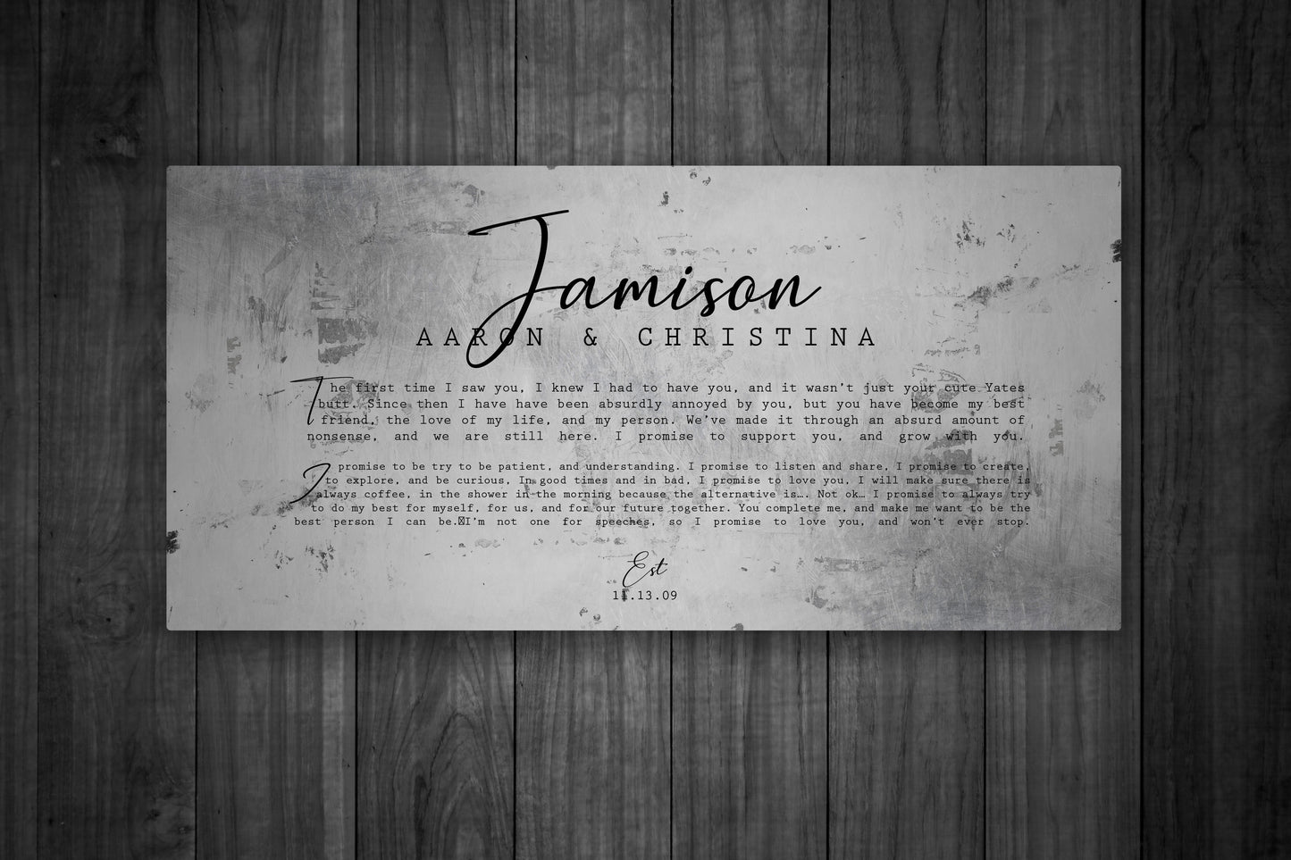 Personalized Distressed Tin Wedding Vow Sign