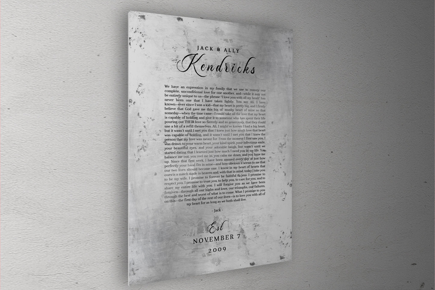 Custom Wedding Vow Metal Print