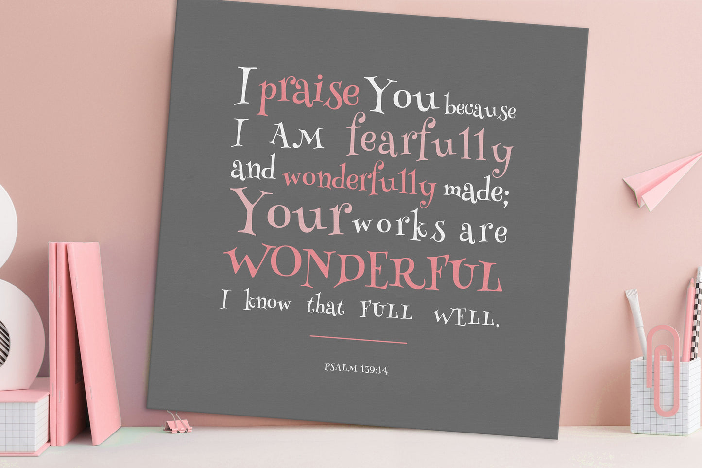 Psalm 139:14, Canvas Bible Verse Decor for Kids