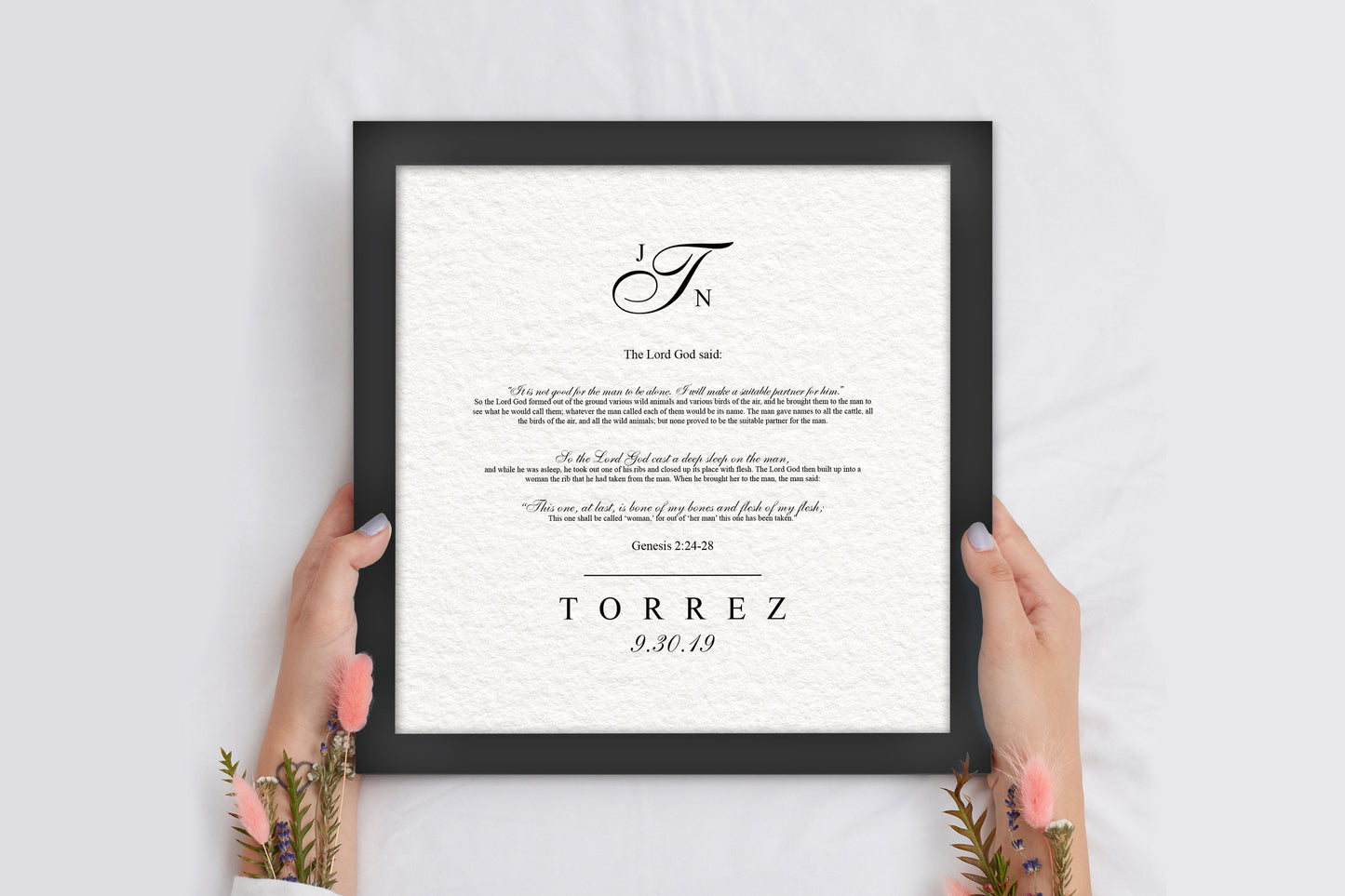 Christian Wedding Gift Framed Genisis 2:24-28