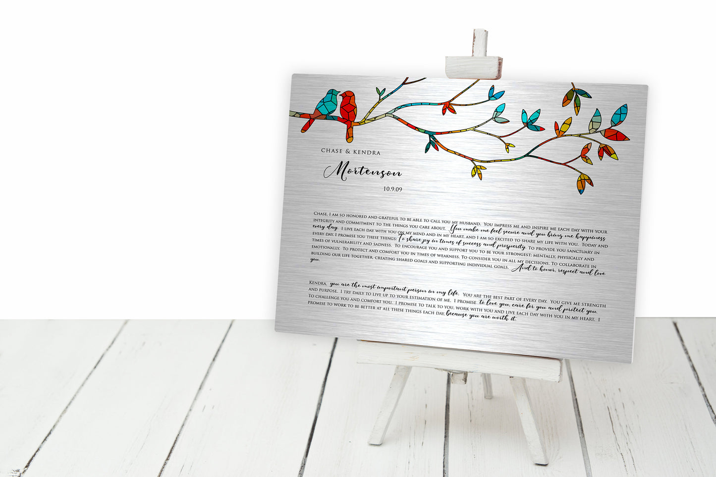 Lovebird Wedding Vow Sign on Tin