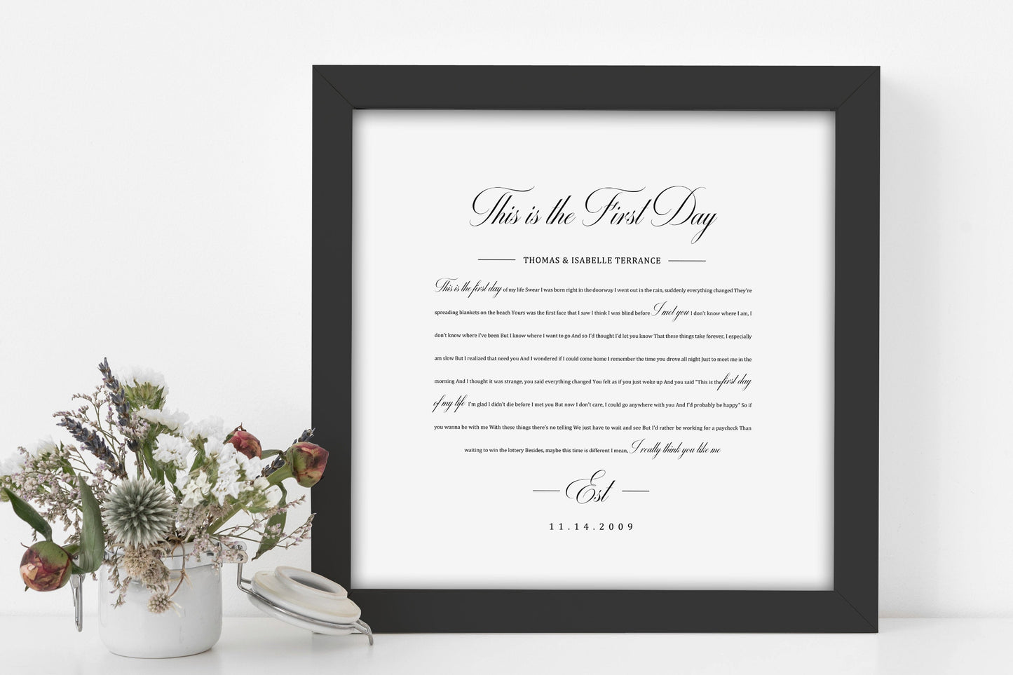 Song Lyrics on Paper, 1st Year Anniverary Gift, Paper Anniversary Gift,1st Wedding Anniversary Gift, Framed Lyric, Song Print, Wedding Gift