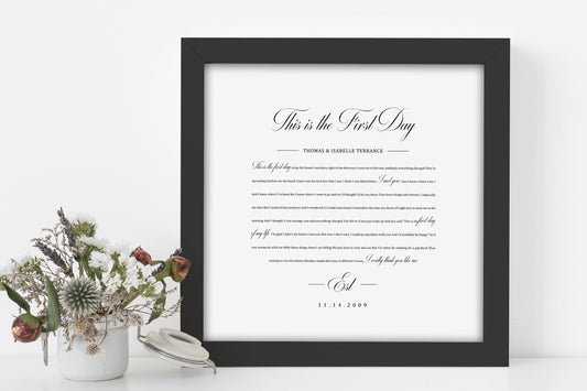 Song Lyrics on Paper, 1st Year Anniverary Gift, Paper Anniversary Gift,1st Wedding Anniversary Gift, Framed Lyric, Song Print, Wedding Gift