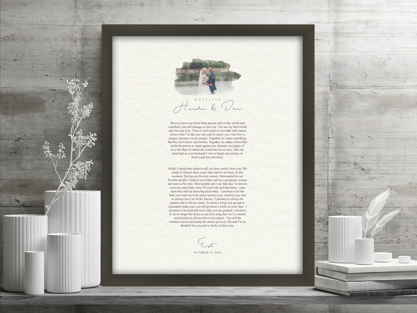 Framed Wedding Vows and Photo Gift