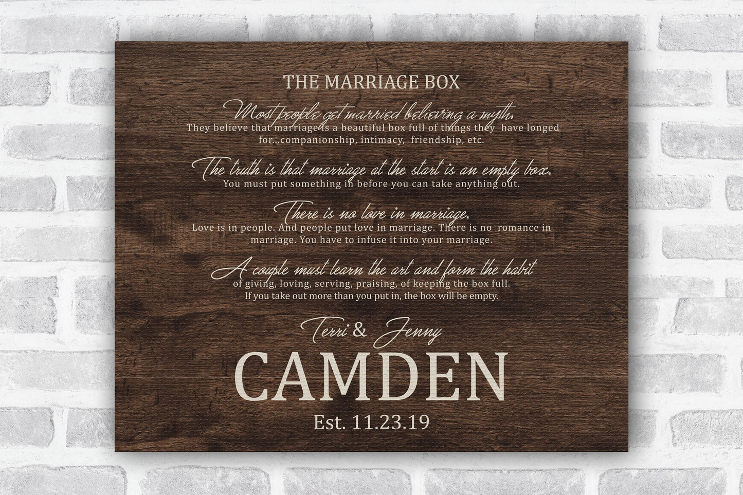 Marriage Box Poem, Wood inspired Couple's Canvas