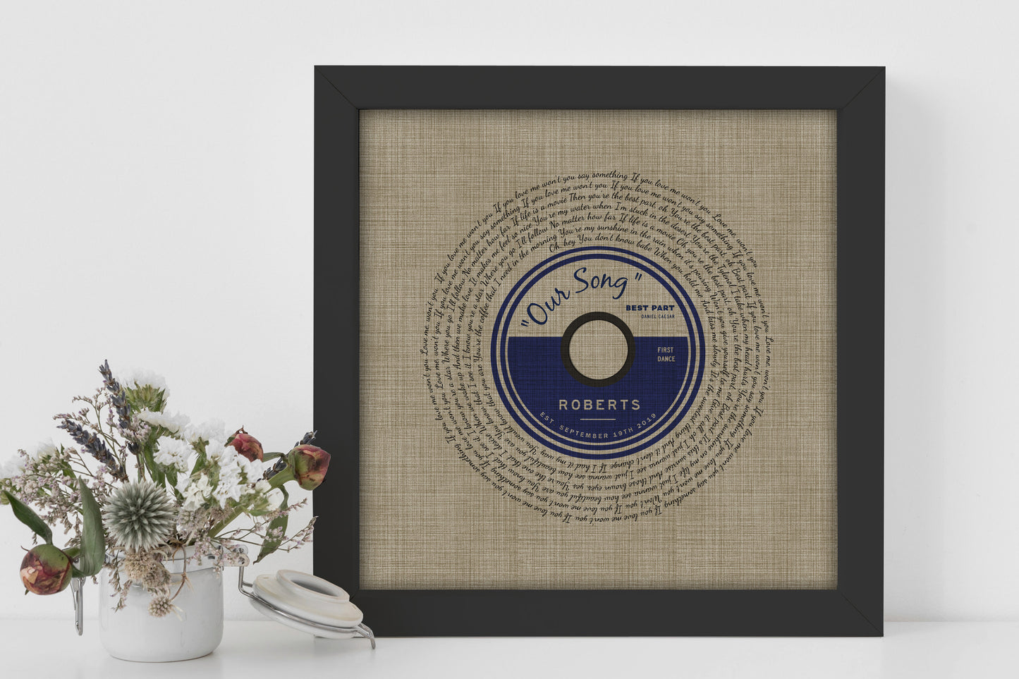 Belgian Linen, Framed First Dance Song Lyric Record