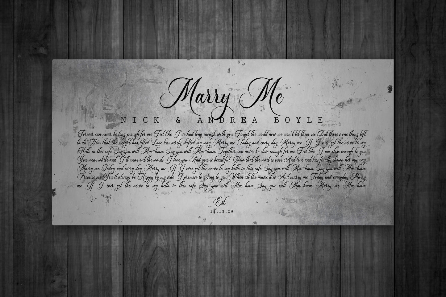 Wedding Song on Tin, 10 Year Wedding Anniversary Gift for Husband, Song on Metal, First Dance Song Print, 10th Anniversary Gift, Gift on Tin