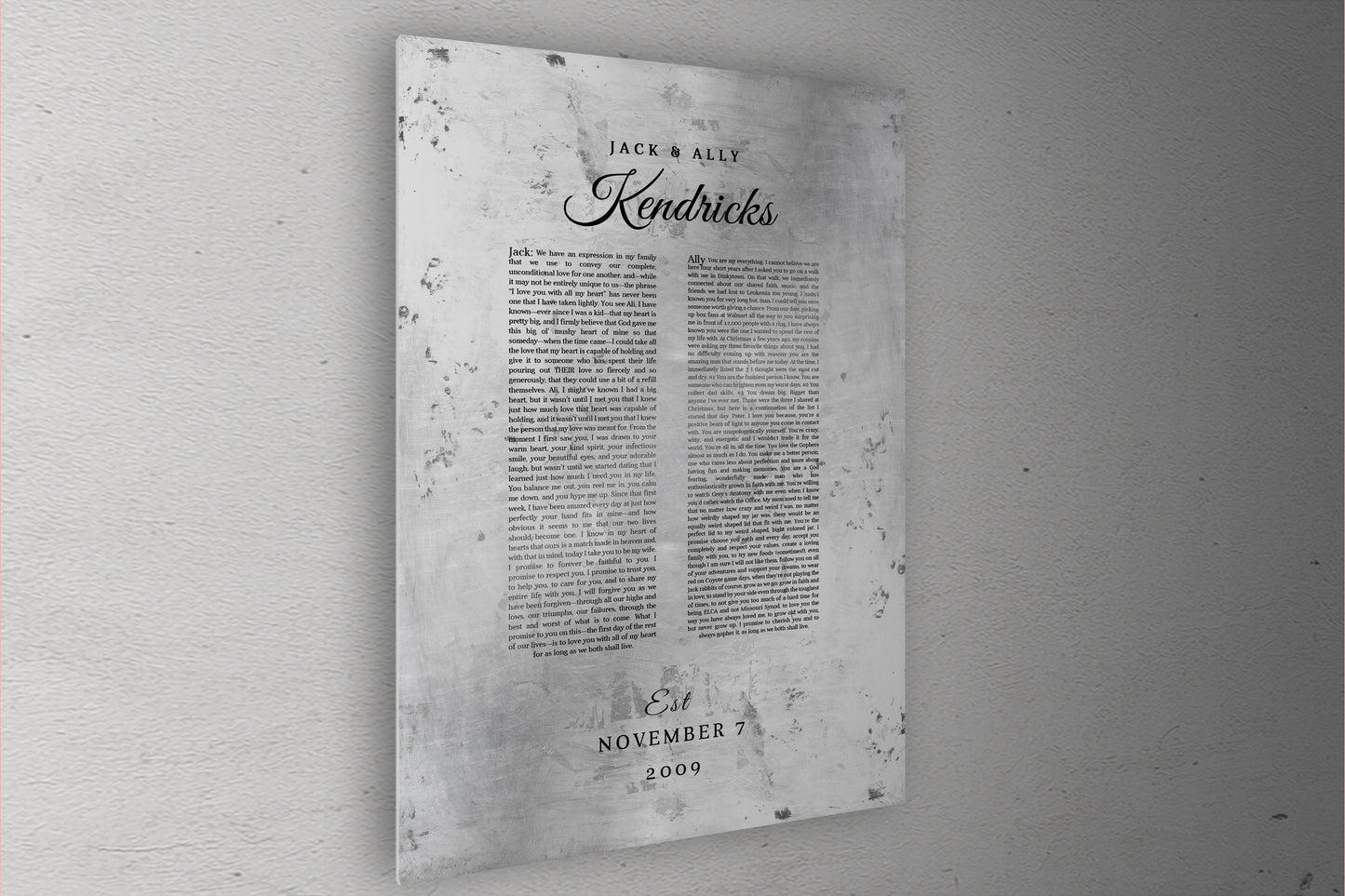 Wedding Vow Memento Gift on Tin