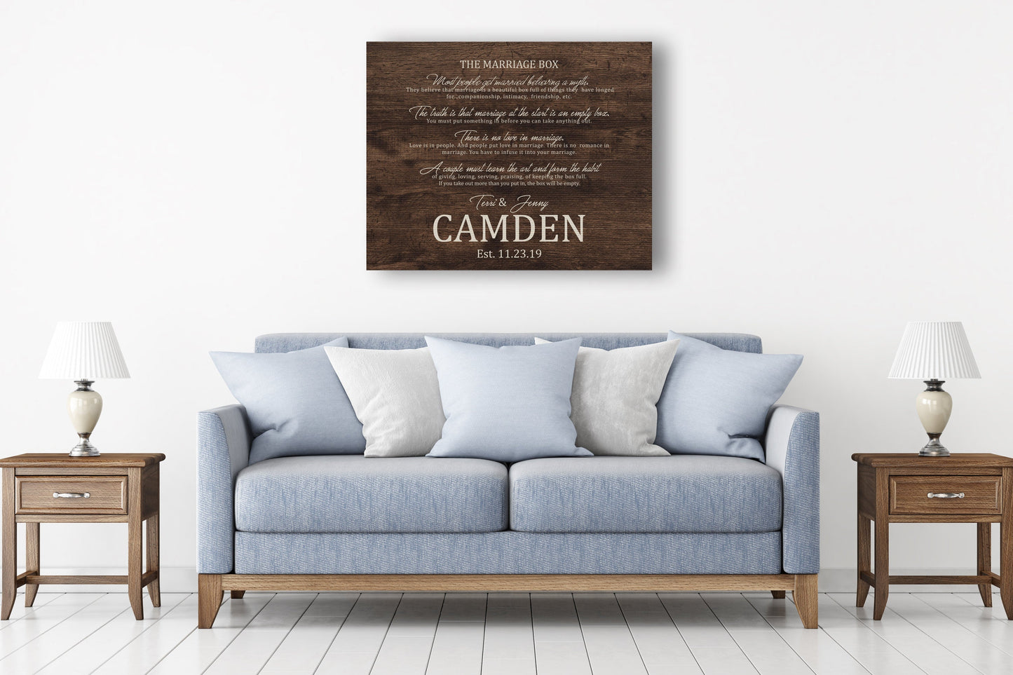 Marriage Box Poem, Wood inspired Couple's Canvas