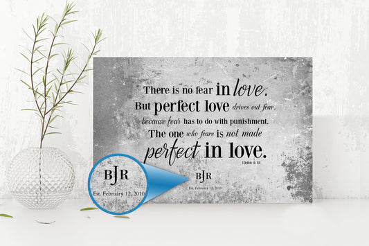 Monogrammed 1 John 4:18 Sign Custom Wedding Plaque