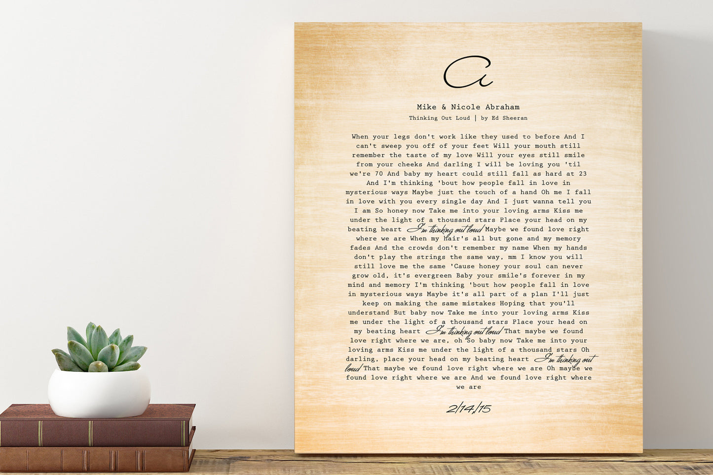 Wedding Song on Wood, 5 Year Monogrammed Wedding Anniversary Gift