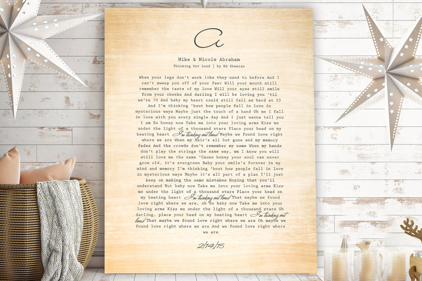 Wedding Song on Wood, 5 Year Monogrammed Wedding Anniversary Gift
