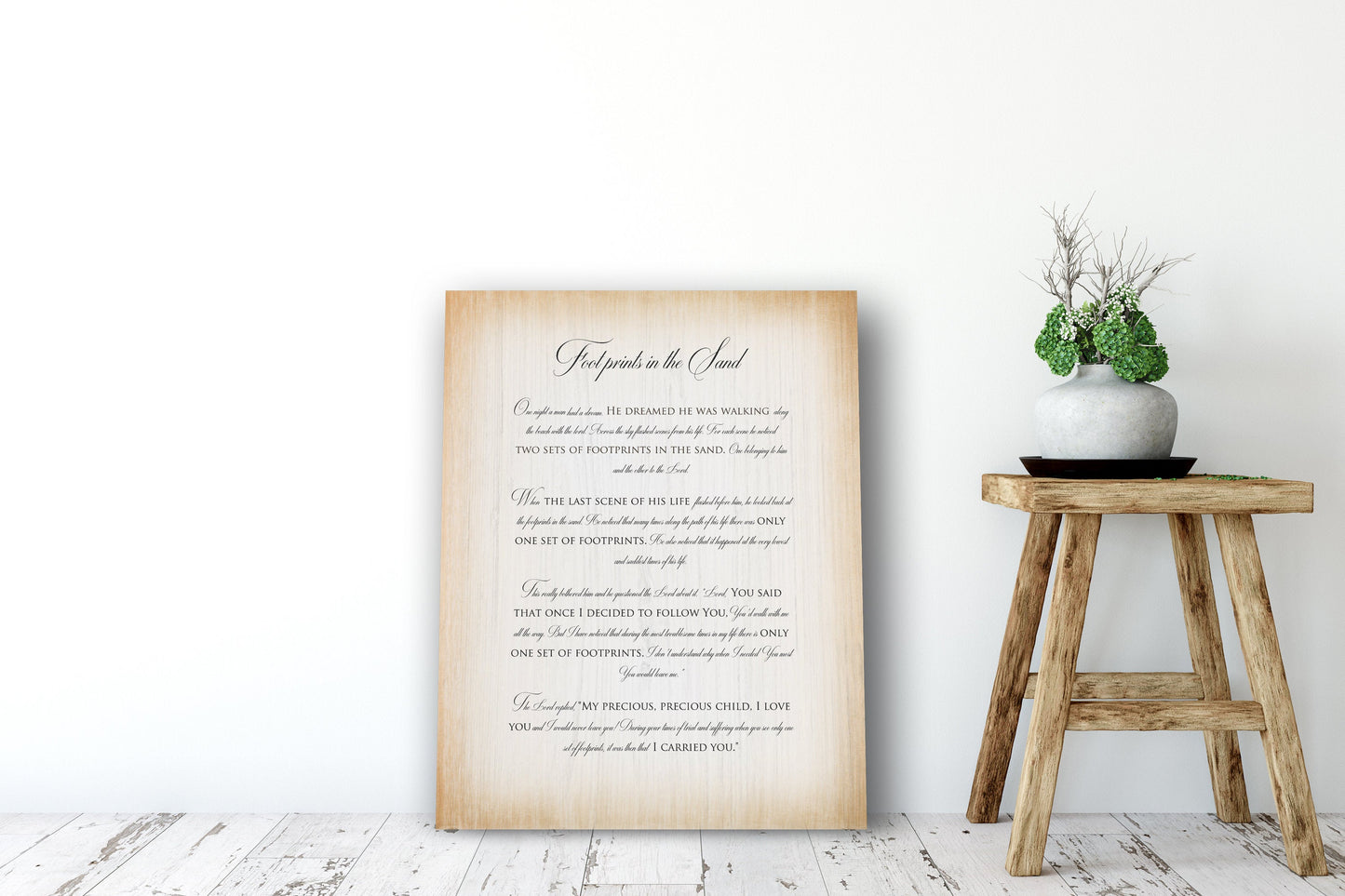 Footprints poem on Wood