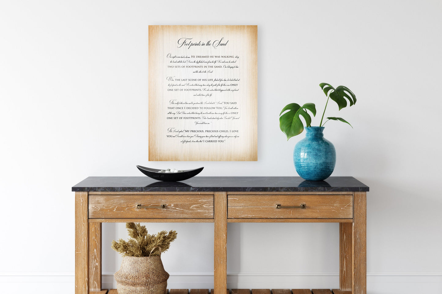 Footprints poem on Wood