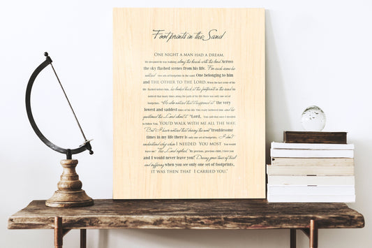 Footprints poem, Wood gift for him, Footprints in the Sand on Wood, Wood Gift, 5 Year Wedding Anniversary Gift, Wood gift for Him,