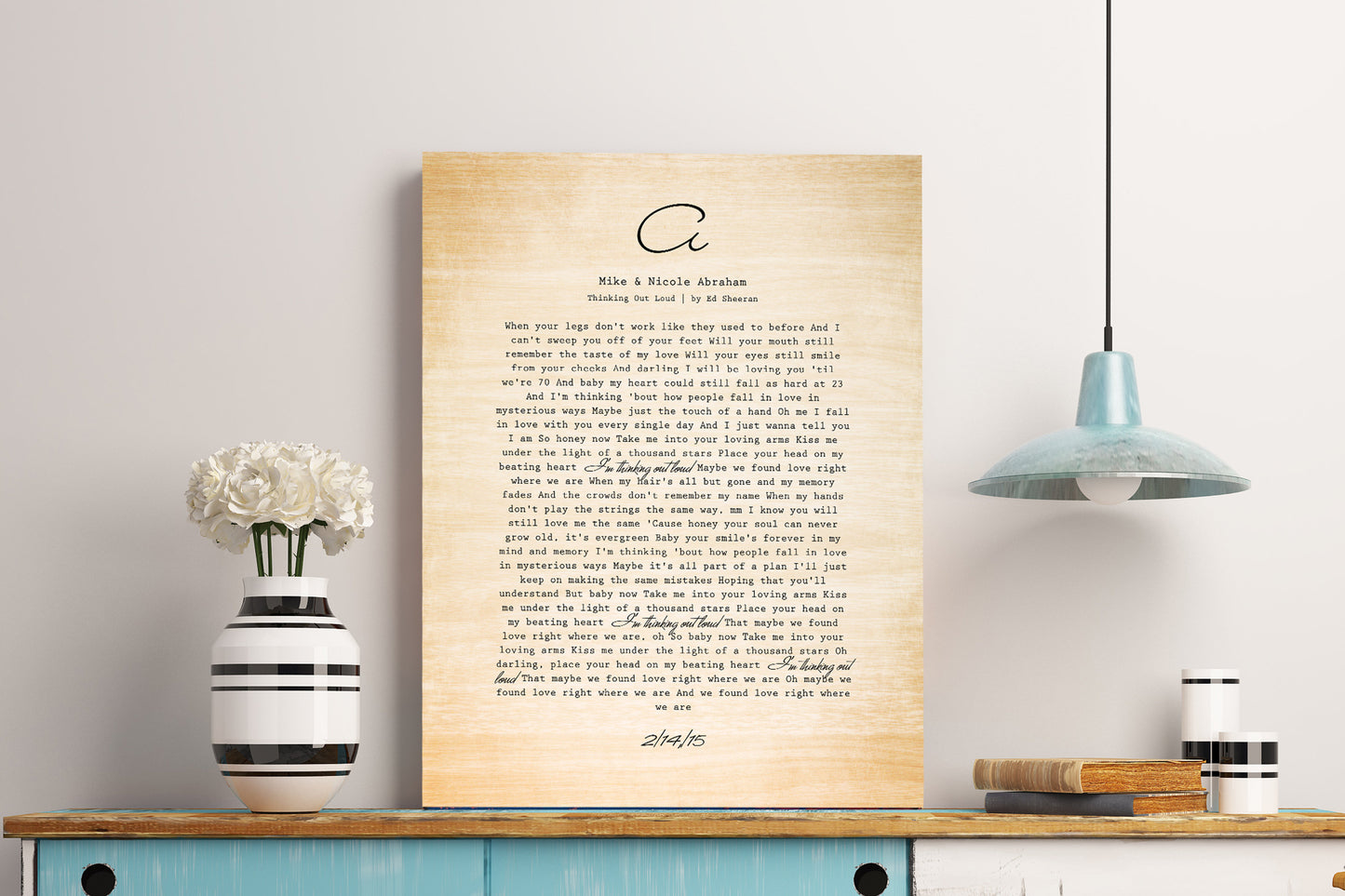 Wedding Song on Wood, 5 Year Monogrammed Wedding Anniversary Gift