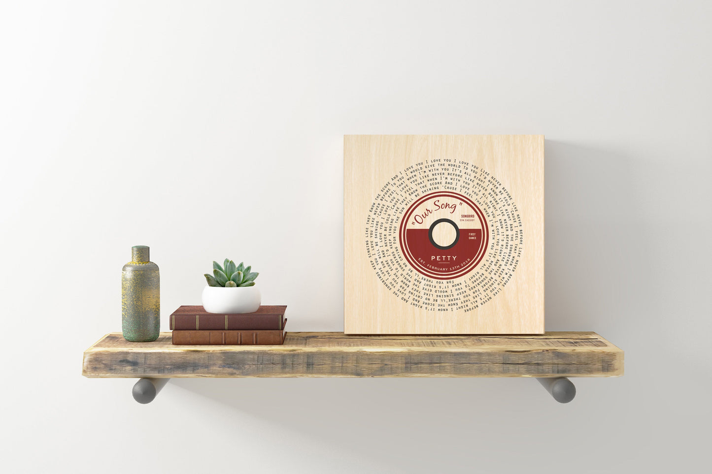 Song Lyric Record on Wood