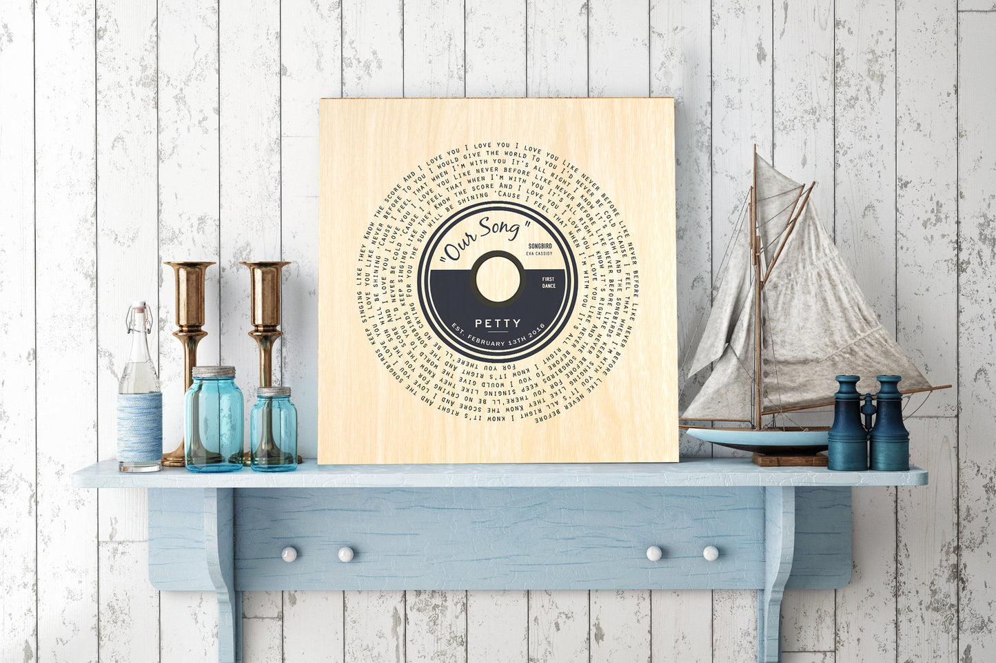 Song Lyric Record on Wood