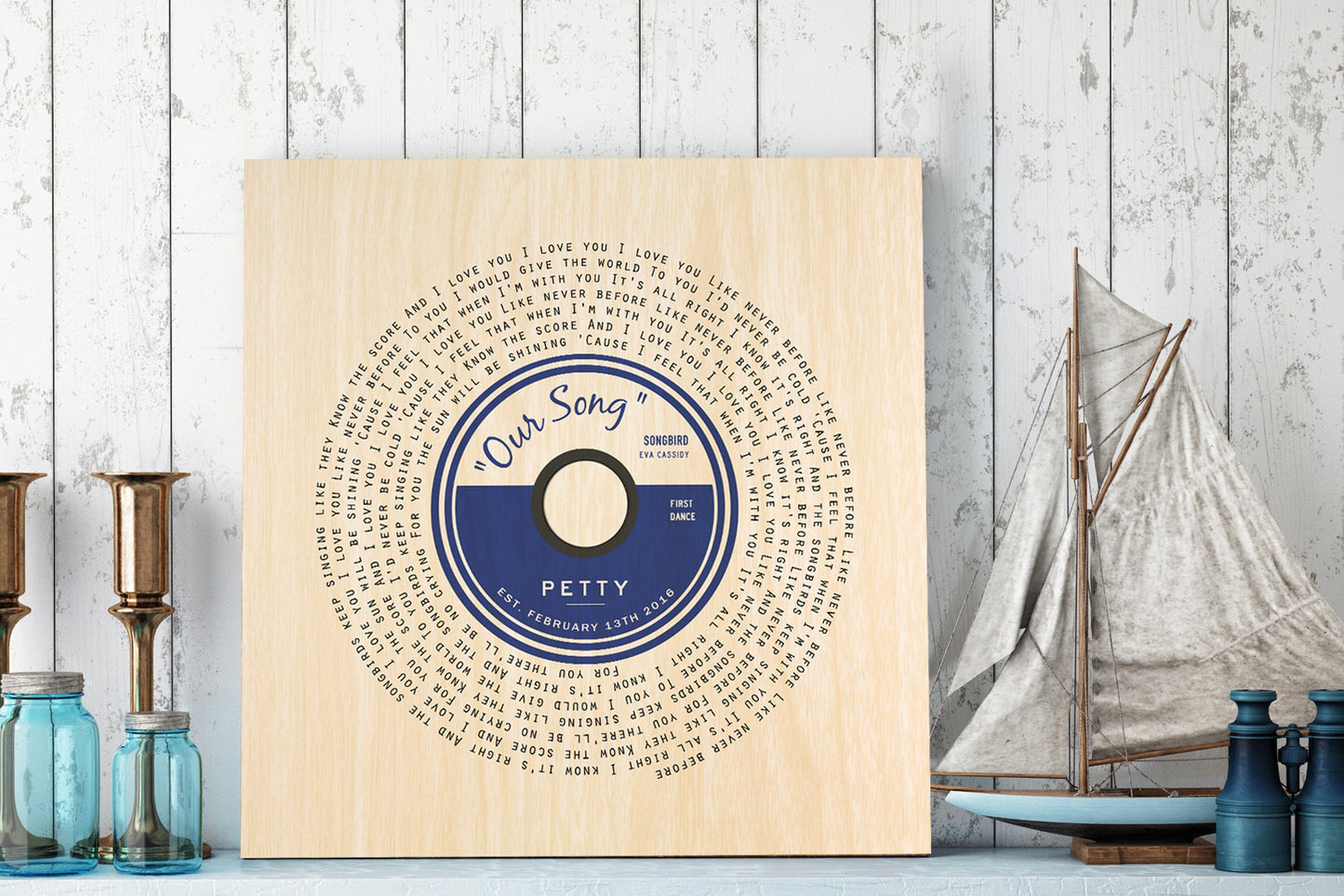 Song Lyric Record on Wood