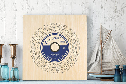 Song Lyric Record on Wood