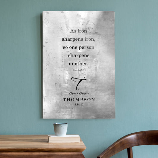 As Iron Sharpens Iron, Christian Wedding Gift, Monogrammed Wedding Gift, Prov 27:17, Couple Gift, Personalize Wedding Gift, Established Sign