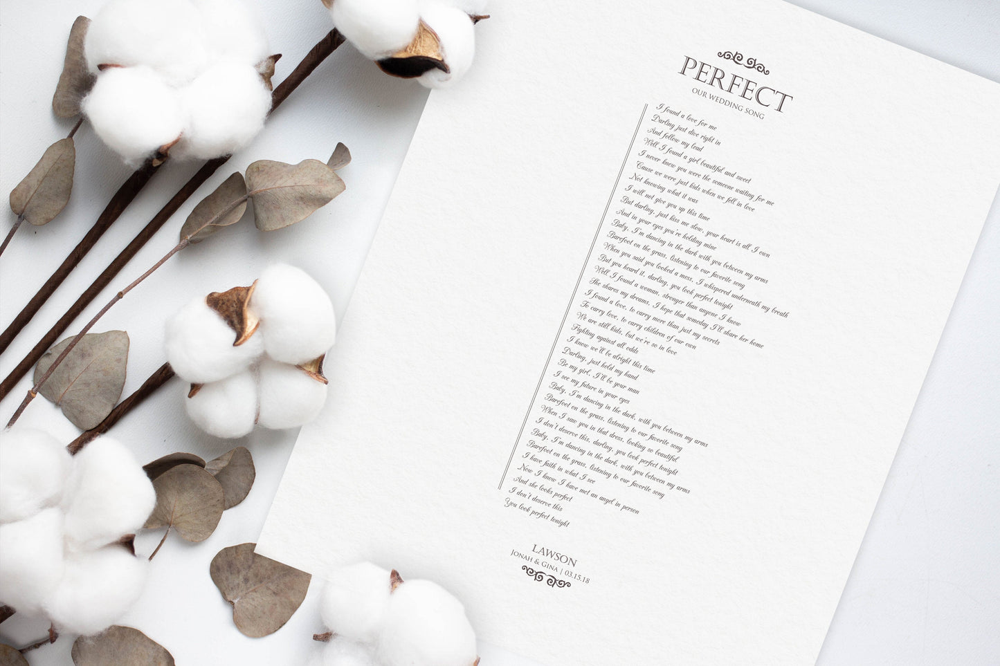 Framed Wedding Song on Pure Strathmore Cotton