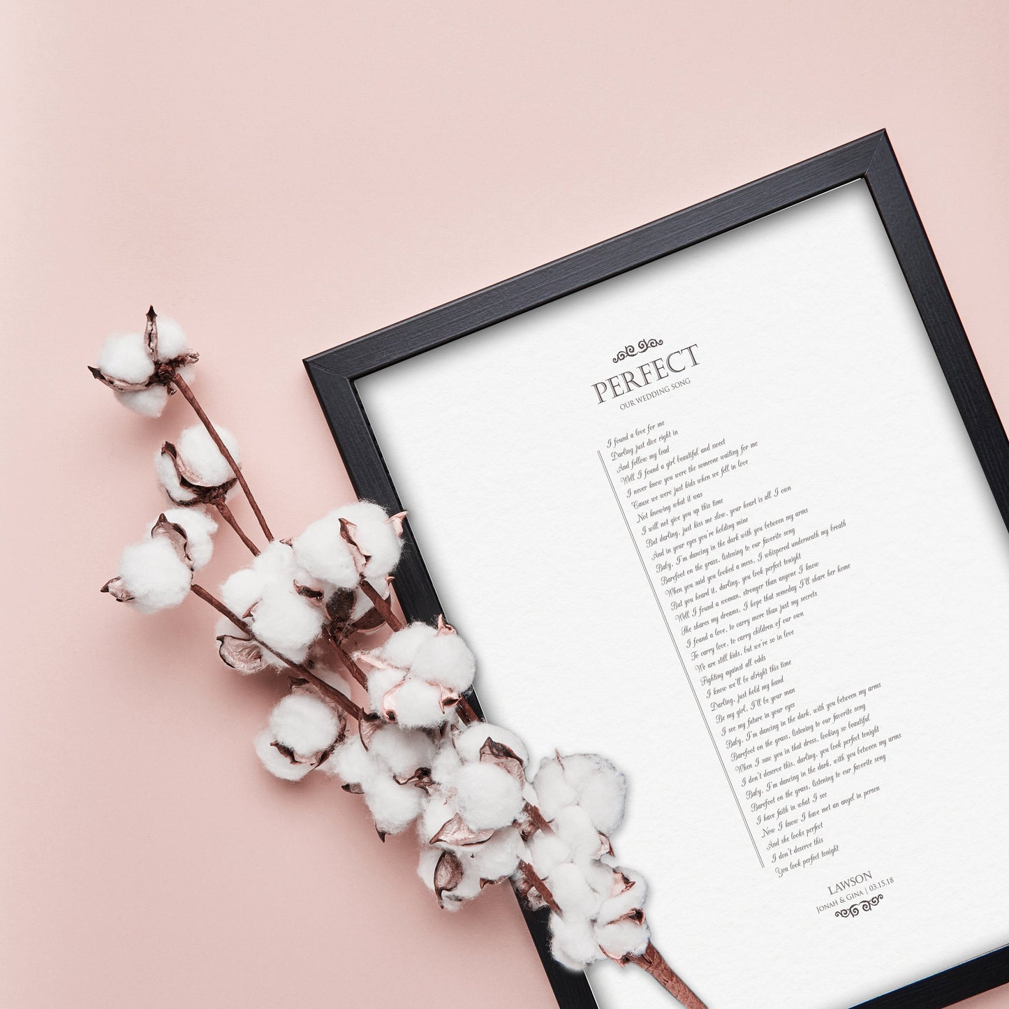 Framed Wedding Song on Pure Strathmore Cotton