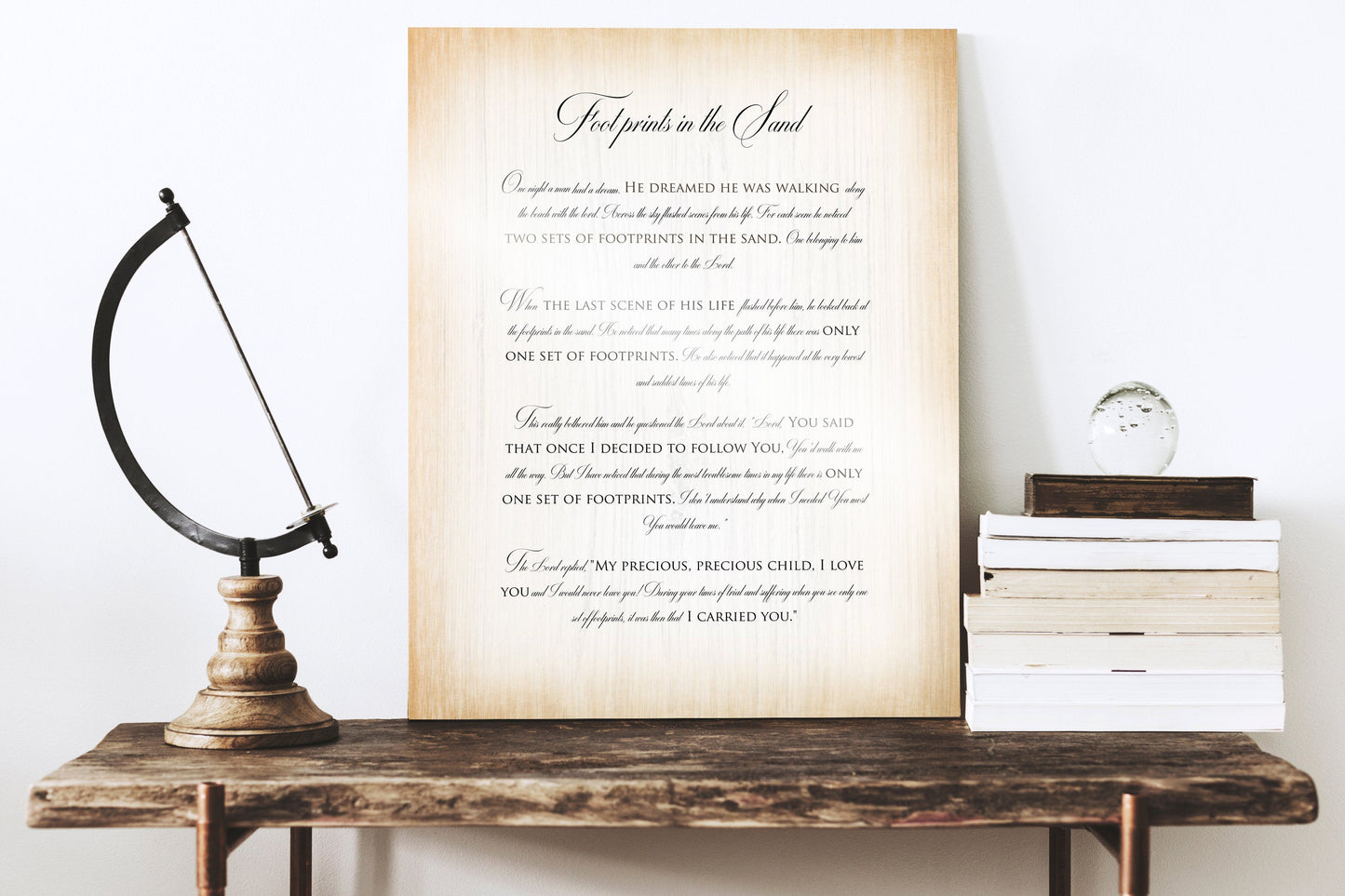 Footprints poem on Wood