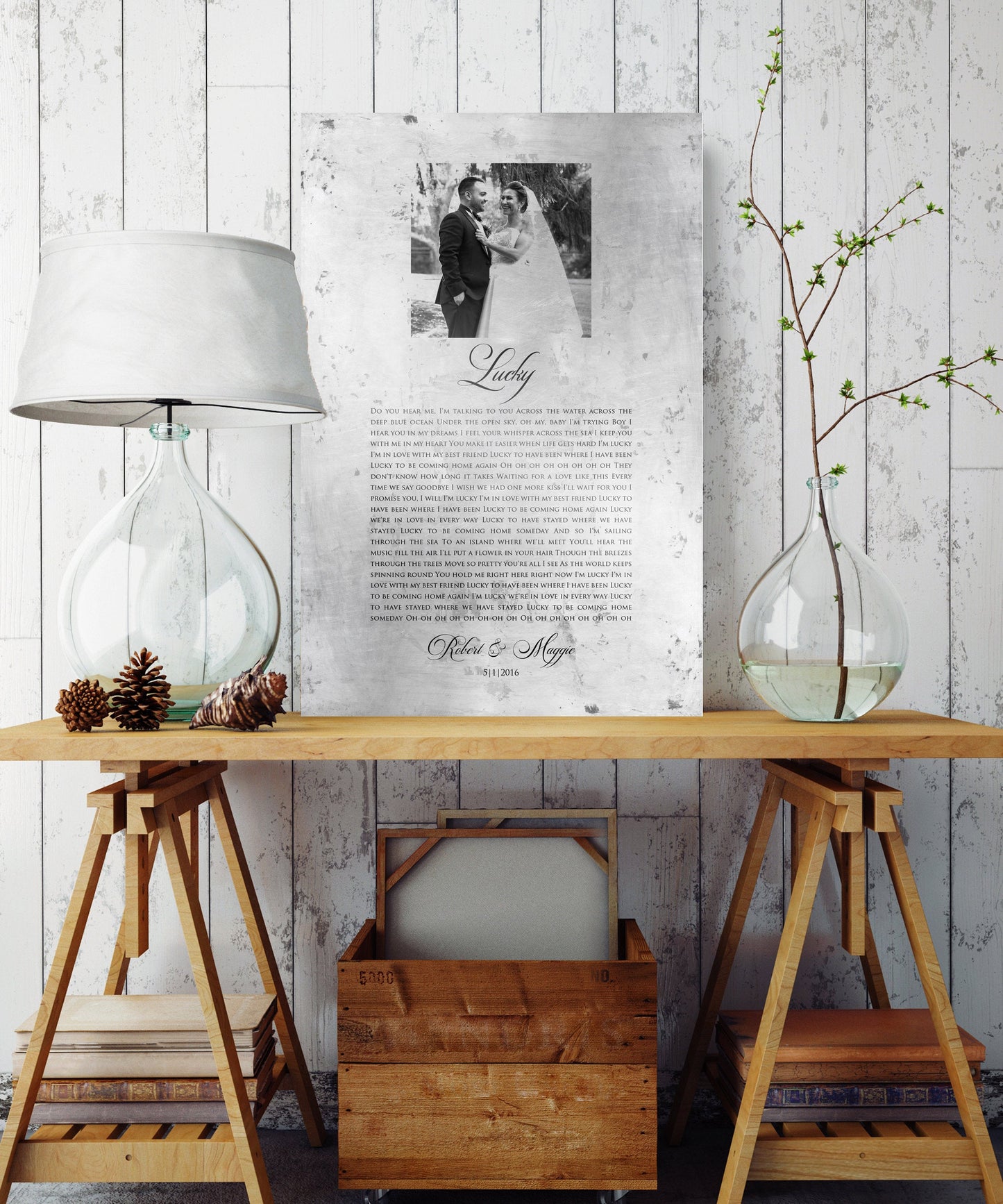 Distressed Tin Wedding Song Plaque with Photo