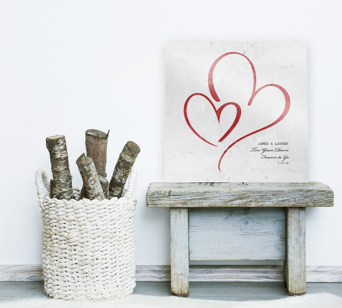 Ten Years Down Personalized Hearts Plaque on Tin