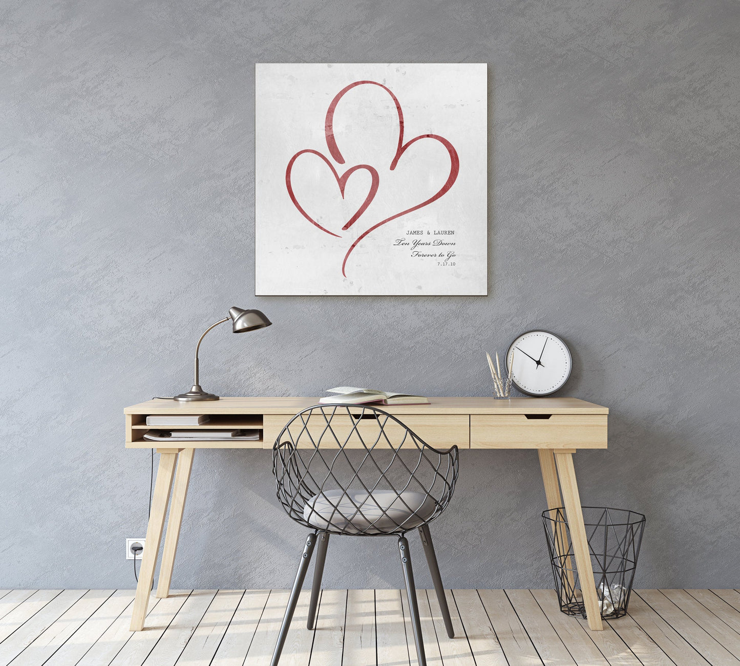 Ten Years Down Personalized Hearts Plaque on Tin