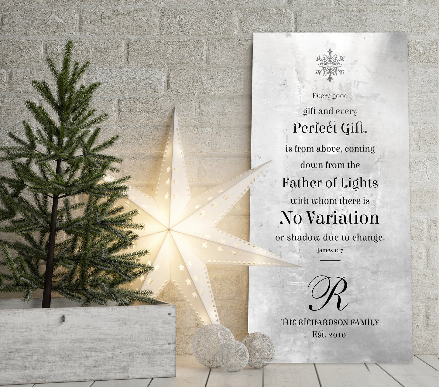 Farmhouse Christmas Sign, Christmas Scripture Sign, Christian, Christmas Sign, James 1:17,  Monogrammed, Every Good and Perfect Gift Sign
