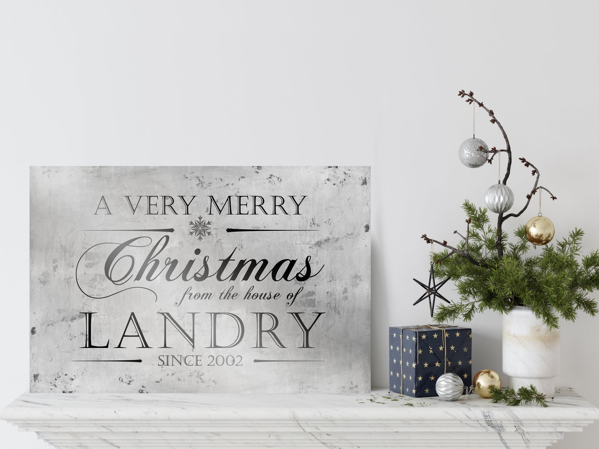 Personalize Holiday Sign, Family Sign, Christmas Sign Farmhouse, Est. sign, Metal Christmas Sign, Rustic, Large Christmas Sign, Silver